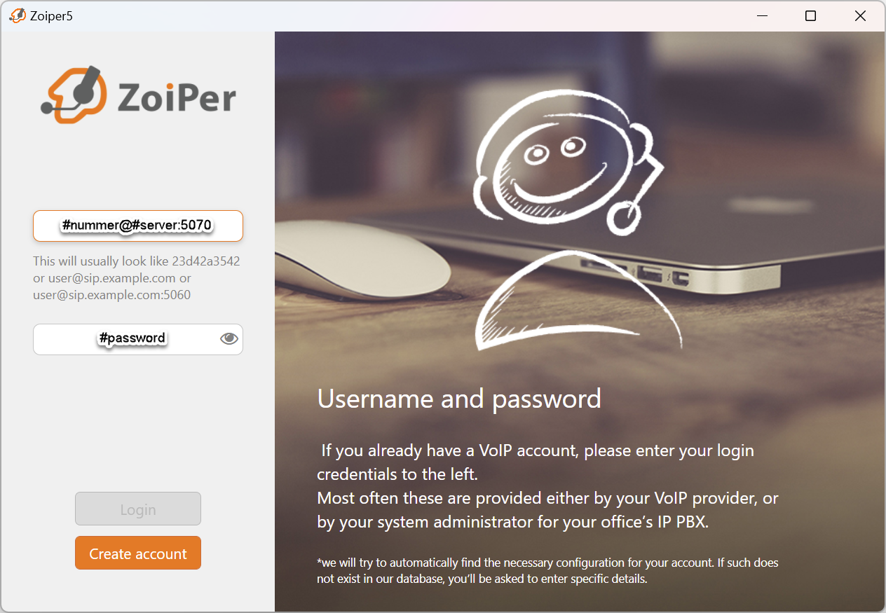Zoiper työpöytä vaihe 1